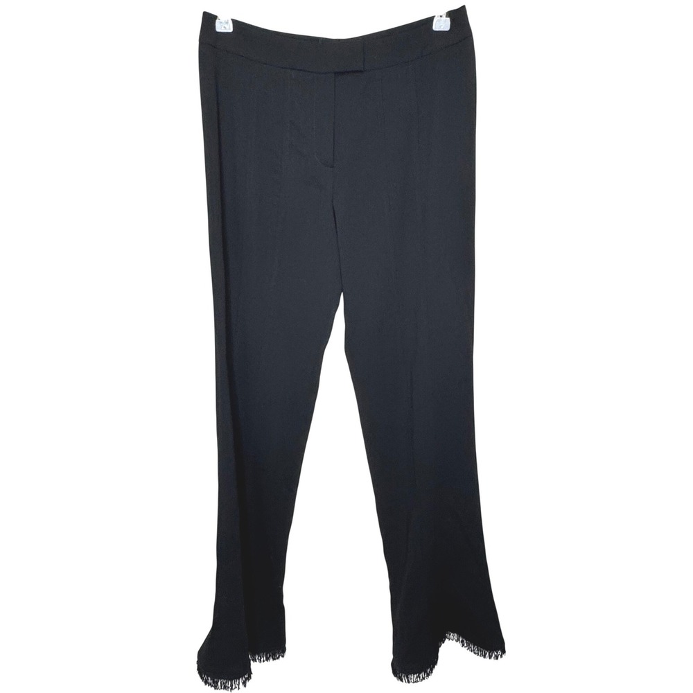 Escada Wool Trousers Flare Fringed Hem Size 38 EU Black (28 waist) Size 8 US